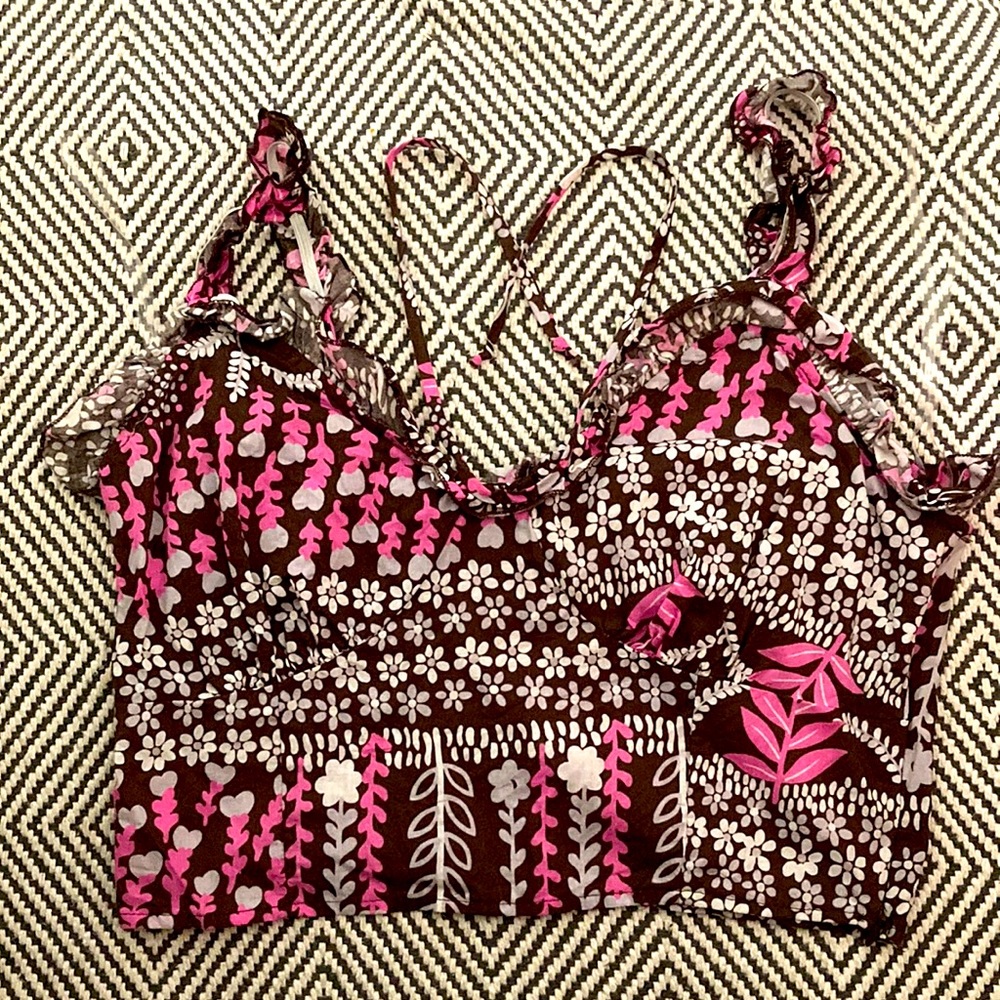 Modern Renewal S Floral/Plant Pattern Pink, White and Brown Crop Top